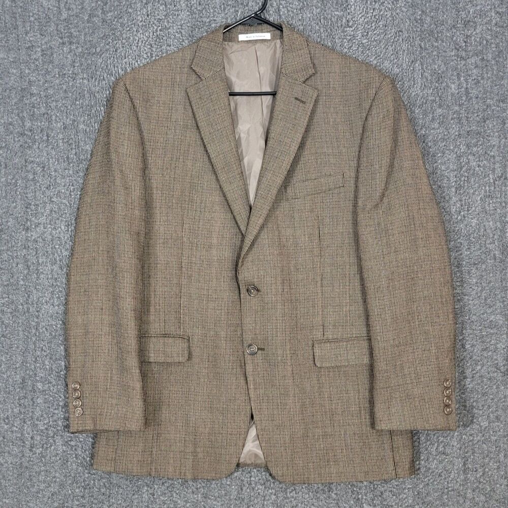 Chaps Blazer Mens 42R Brown 100% Wool Micro Check Sport Coat 2 Button Jacket